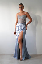 Crystal Bodycon Embellished Gown | Blue - Oh Hello Clothing