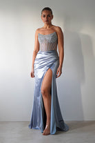 Crystal Bodycon Embellished Gown | Blue - Oh Hello Clothing