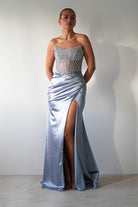 Crystal Bodycon Embellished Gown | Blue - Oh Hello Clothing