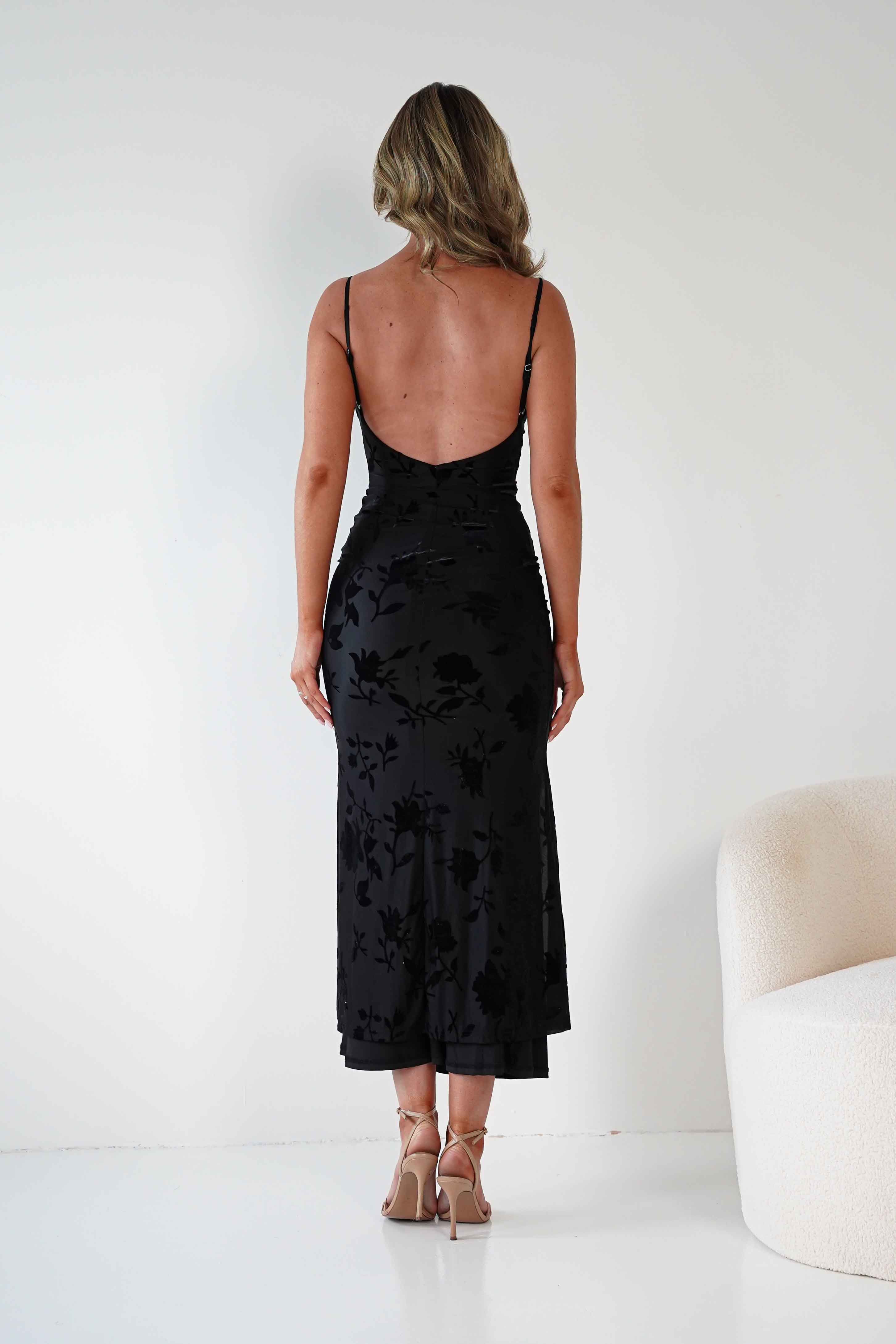 Factory Wedding Guest Dresses Dahlia Floral Jacquard Maxi Dress | Black
