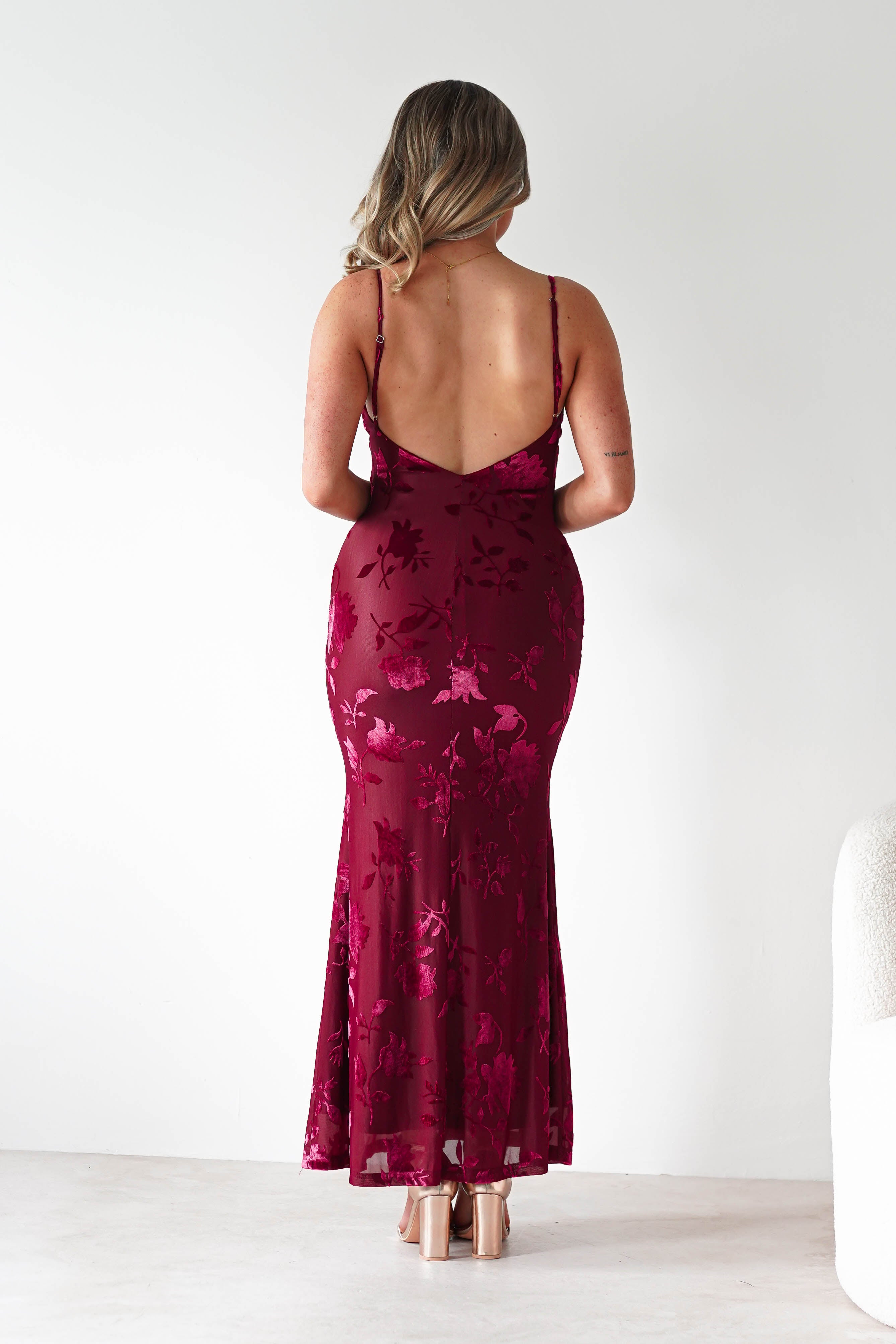 Factory Wedding Guest Dresses Dahlia Floral Jacquard Maxi Dress | Wine