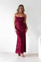 Factory Wedding Guest Dresses Dahlia Floral Jacquard Maxi Dress | Wine