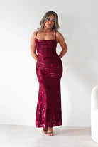 Factory Wedding Guest Dresses Dahlia Floral Jacquard Maxi Dress | Wine