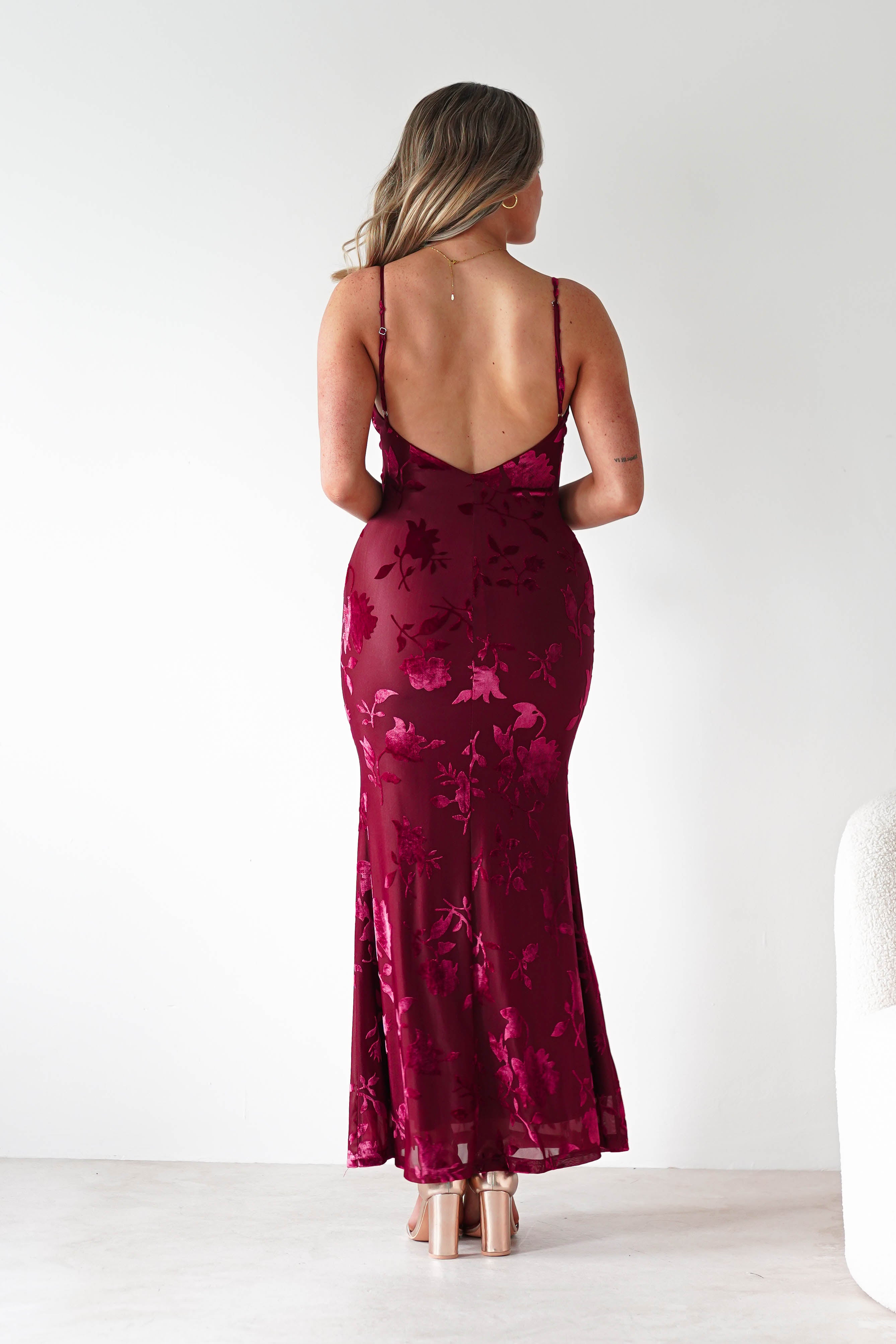 Factory Wedding Guest Dresses Dahlia Floral Jacquard Maxi Dress | Wine