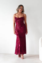 Factory Wedding Guest Dresses Dahlia Floral Jacquard Maxi Dress | Wine
