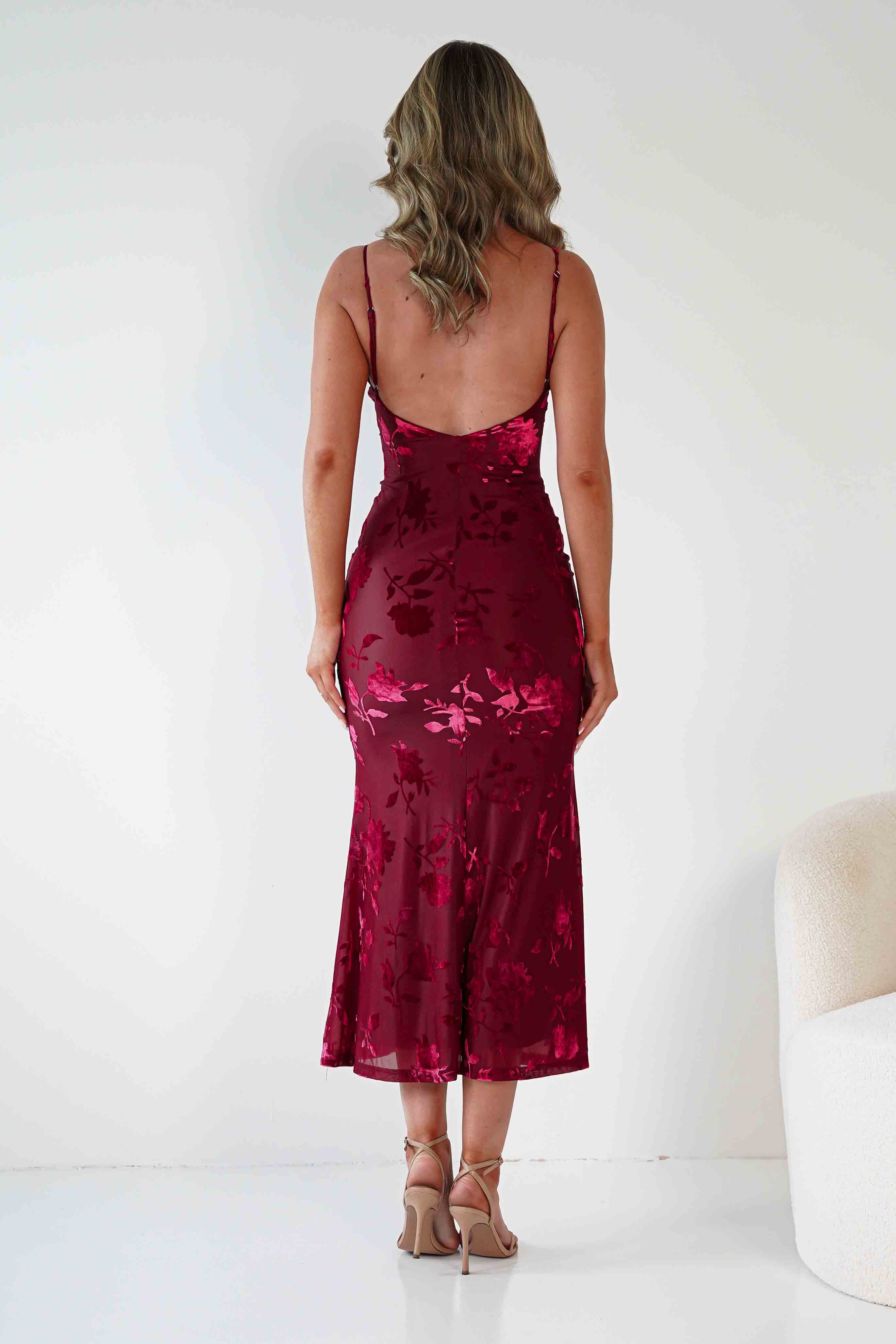 Factory Wedding Guest Dresses Dahlia Floral Jacquard Maxi Dress | Wine