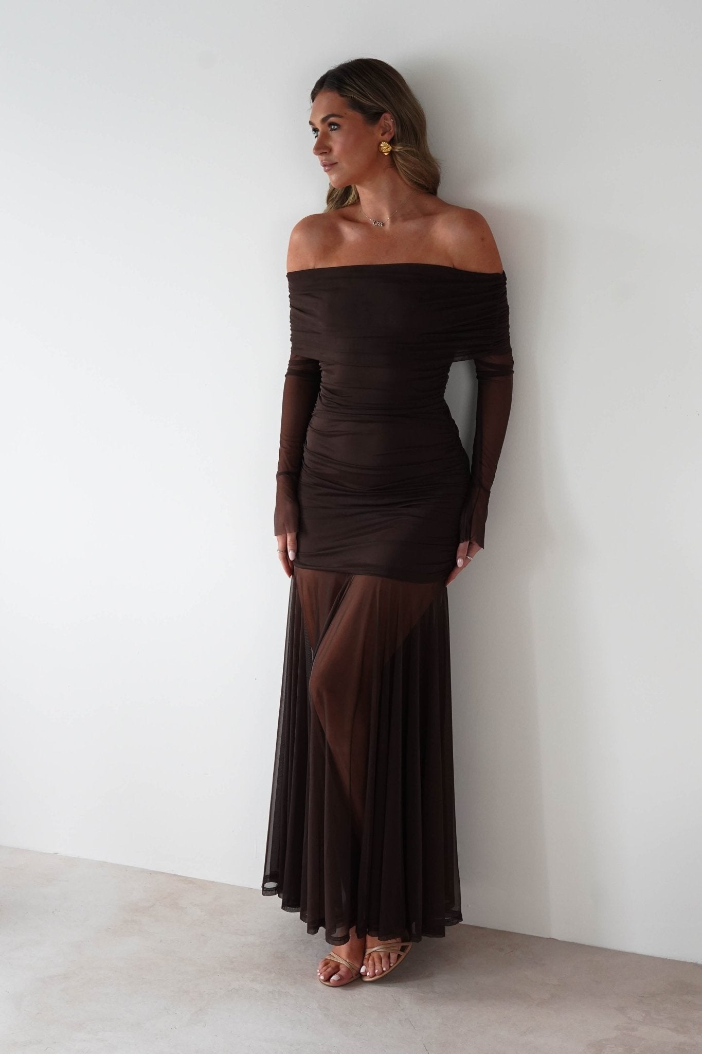 Dalton Mesh Maxi Dress | Brown | Oh Hello Clothing | S (8)