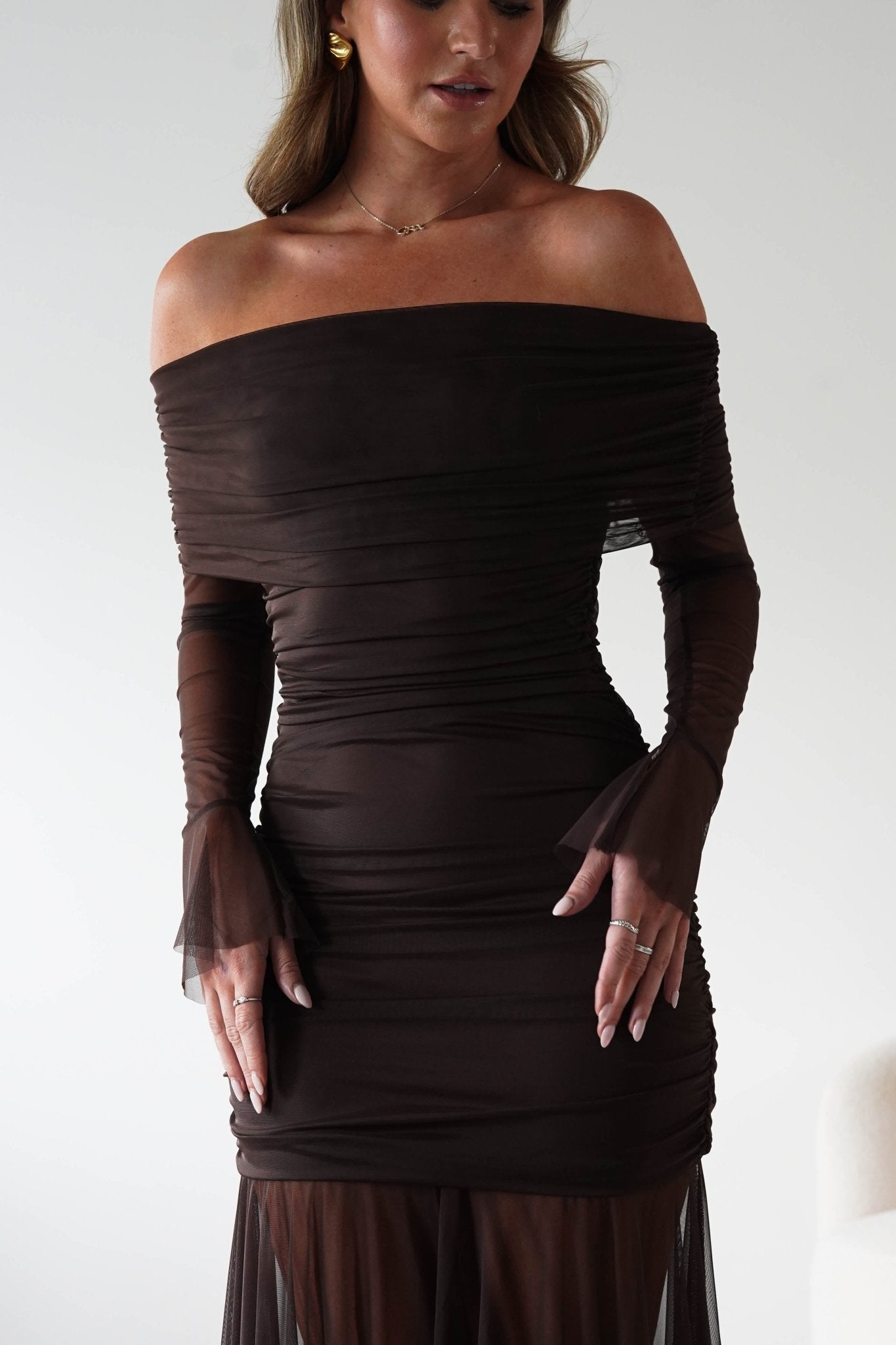 Dalton Mesh Maxi Dress | Brown | Oh Hello Clothing | S (8)