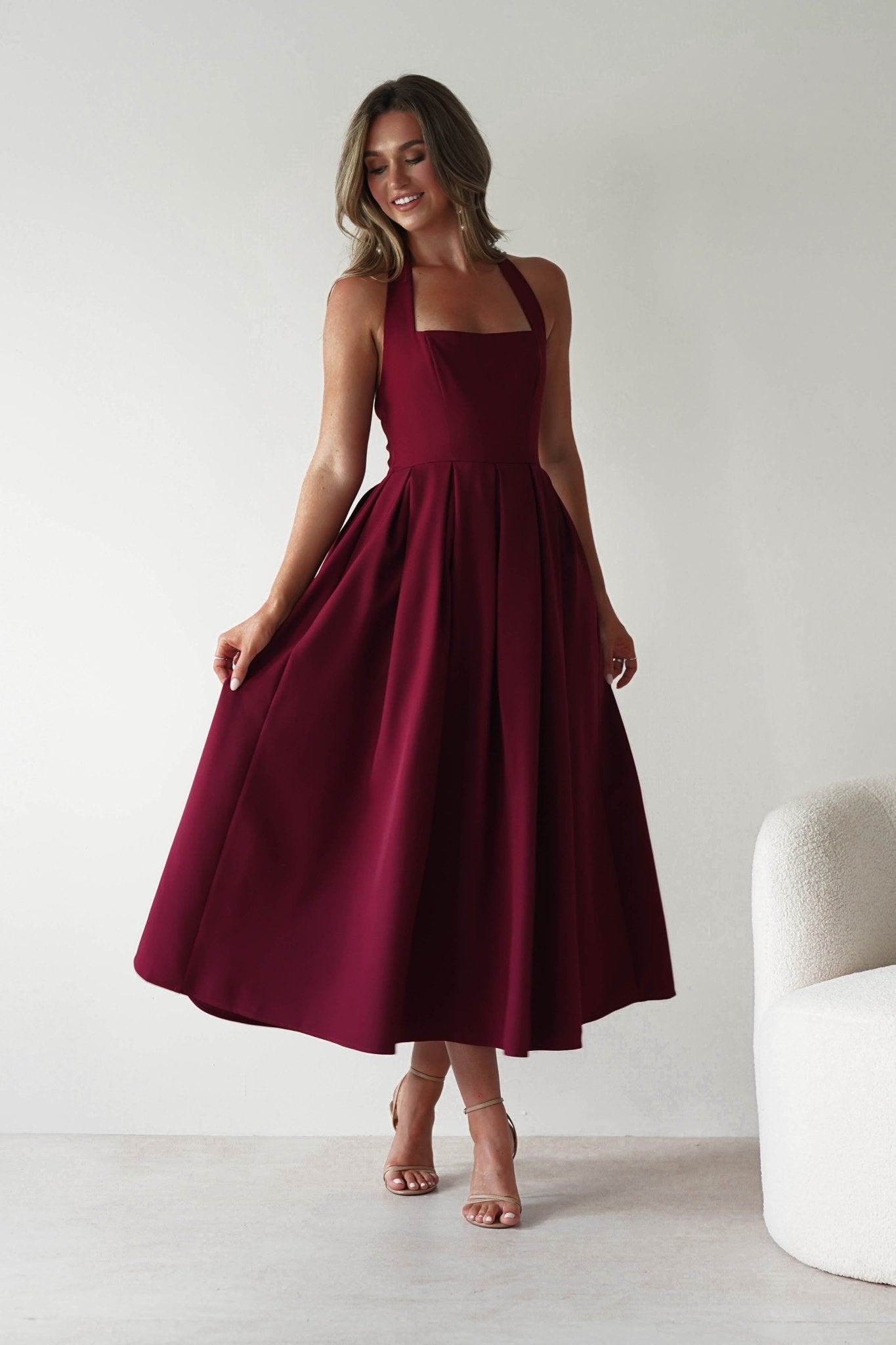 Daria Halter Neck Midi Dress Wine - Main Image