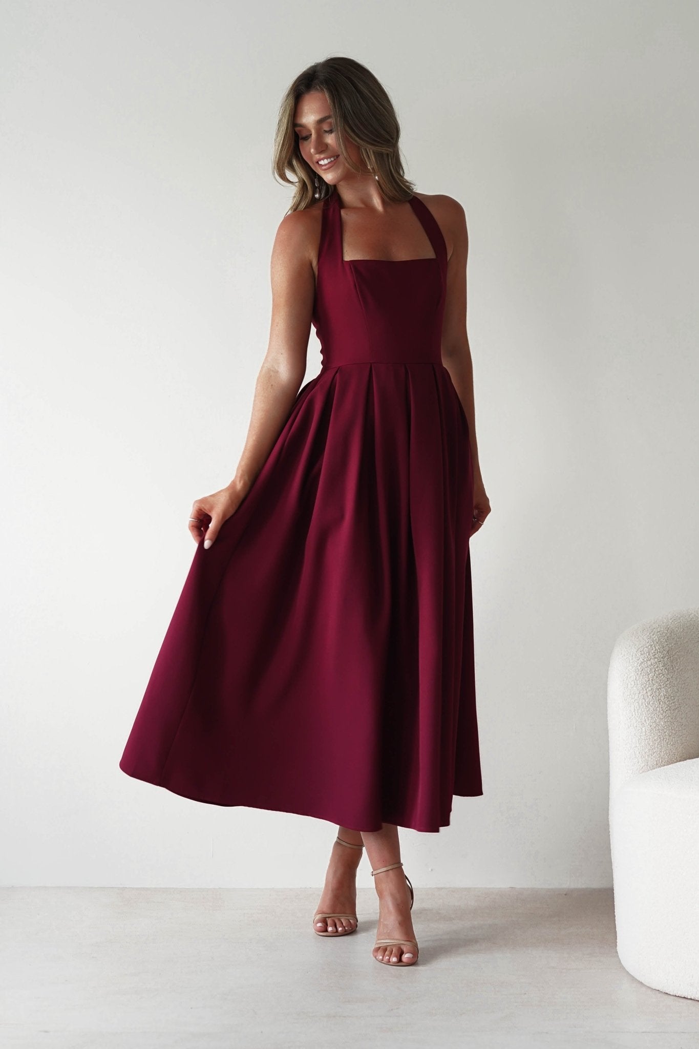 Daria Halter Neck Midi Dress | Wine | Oh Hello Clothing | XS (6)