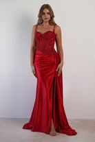 Diva Embellished Corset Gown | Red - Oh Hello Clothing