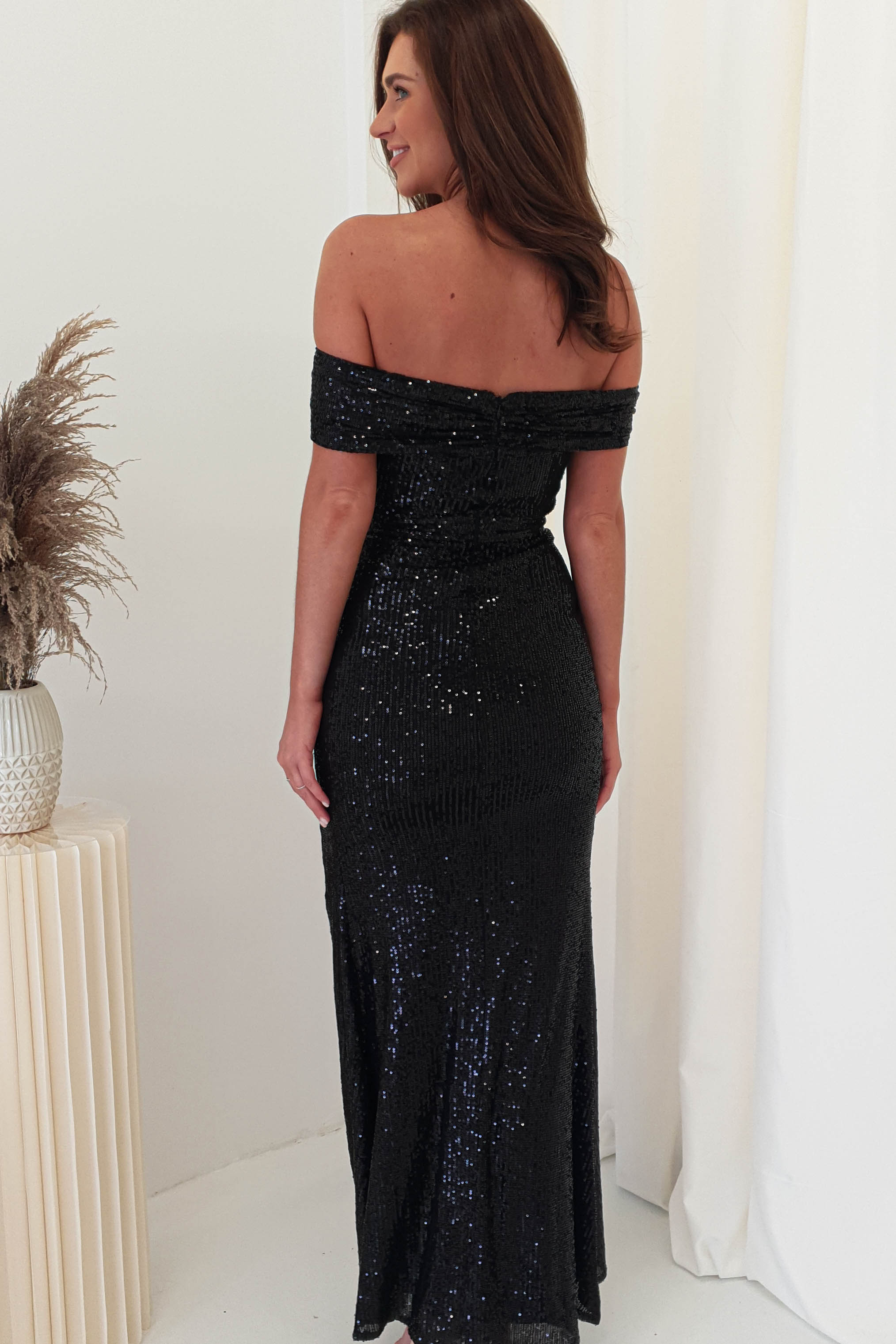 Kalinnu On Sale Morilee Off The Shoulder Sequin Gown | Black