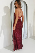 Sorella Bodycon Sequin Gown | Dark Red - Oh Hello Clothing