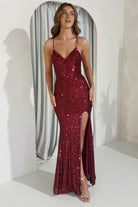 Sorella Bodycon Sequin Gown | Dark Red - Oh Hello Clothing