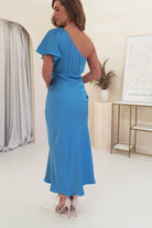 Jenna Soft Satin One Shoulder Maxi | Blue - Oh Hello Clothing