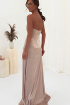 Krysta Soft Satin Long Strapless Gown | Champagne - Oh Hello Clothing