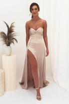 Krysta Soft Satin Long Strapless Gown | Champagne - Oh Hello Clothing
