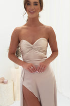 Krysta Soft Satin Long Strapless Gown | Champagne - Oh Hello Clothing