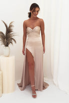 Krysta Soft Satin Long Strapless Gown | Champagne - Oh Hello Clothing