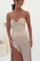 Krysta Soft Satin Long Strapless Gown | Champagne - Oh Hello Clothing