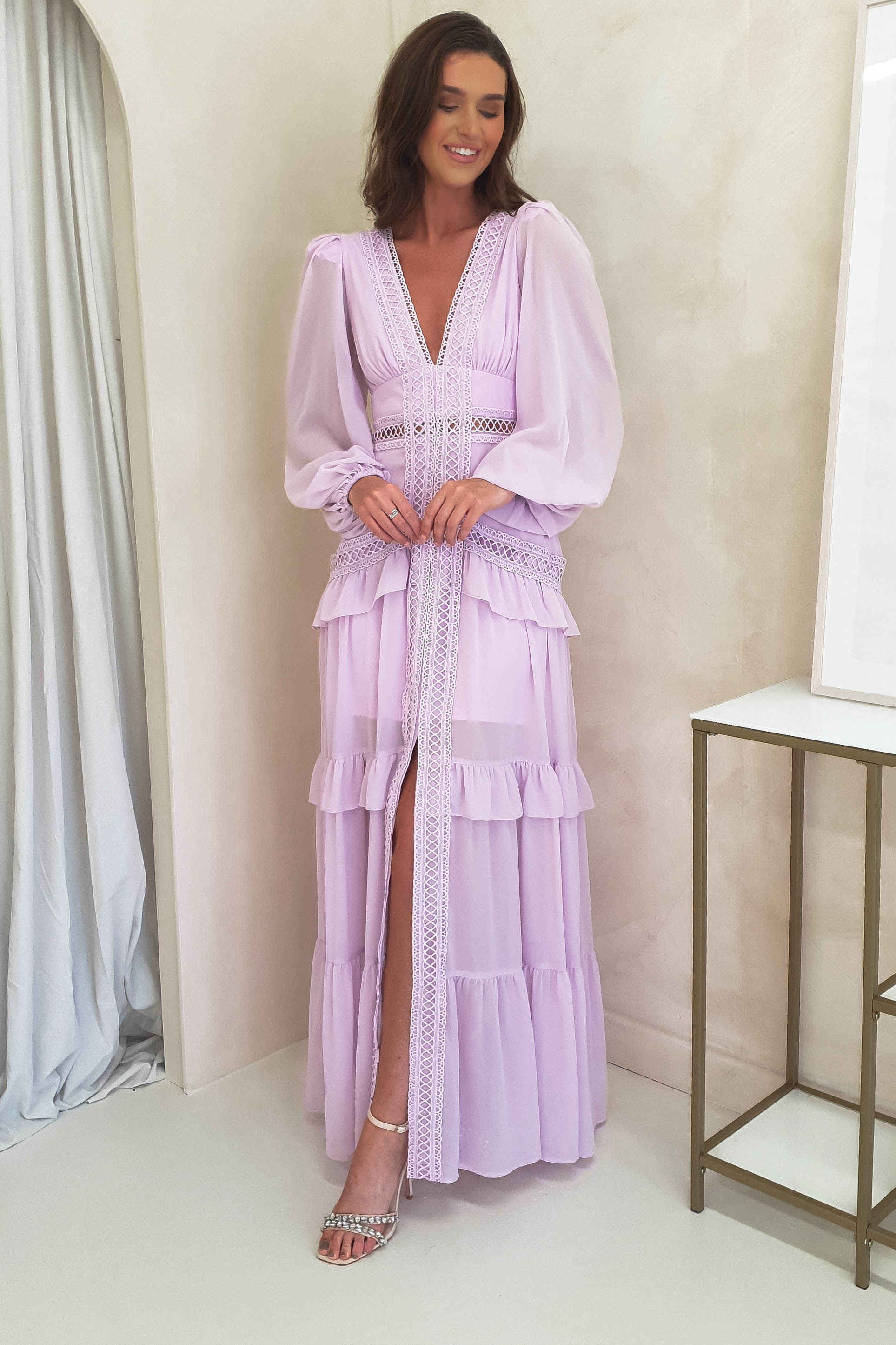 F&P On Sale Lorie Long Sleeve Ruffle Gown | Lilac