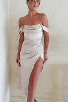 Aby Soft Satin Midi  | Champagne - Oh Hello Clothing