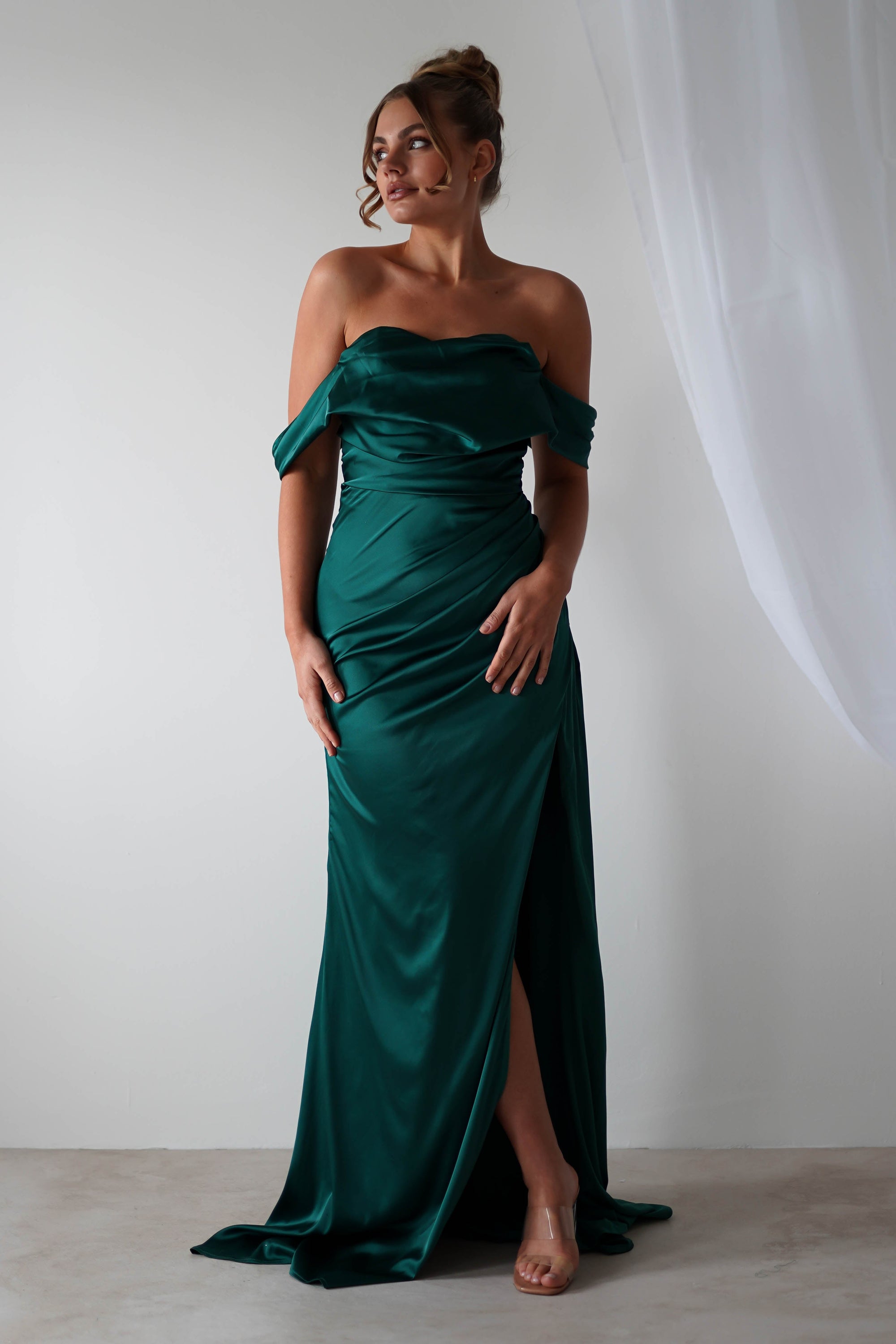Beth Draped Silky Satin Gown | Green - Oh Hello Clothing