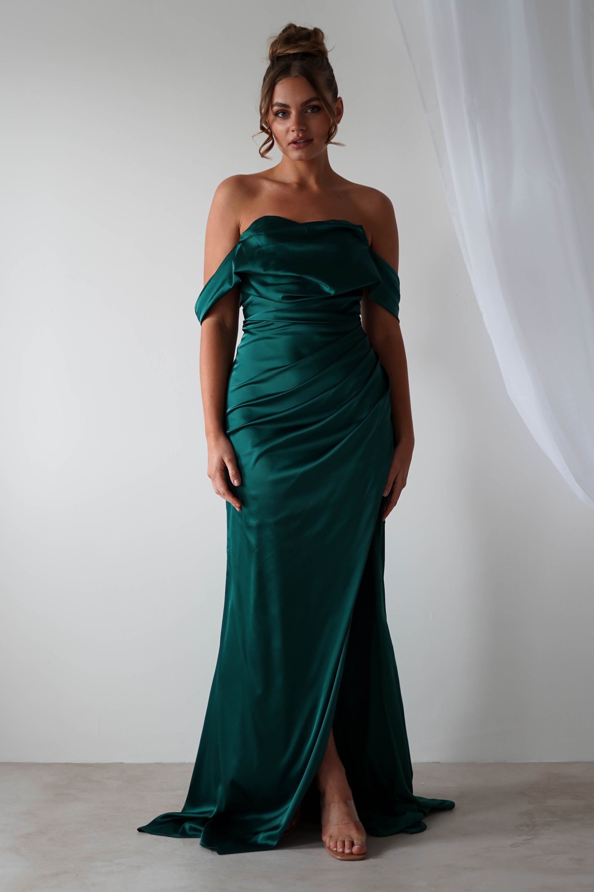 Beth Draped Silky Satin Gown | Green - Oh Hello Clothing