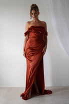 Beth Draped Silky Satin Gown | Rust - Oh Hello Clothing