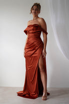 Beth Draped Silky Satin Gown | Rust - Oh Hello Clothing