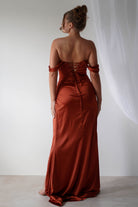 Beth Draped Silky Satin Gown | Rust - Oh Hello Clothing