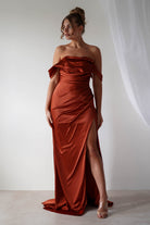 Beth Draped Silky Satin Gown | Rust - Oh Hello Clothing