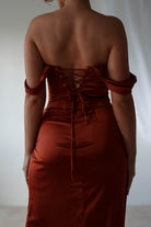 Beth Draped Silky Satin Gown | Rust - Oh Hello Clothing