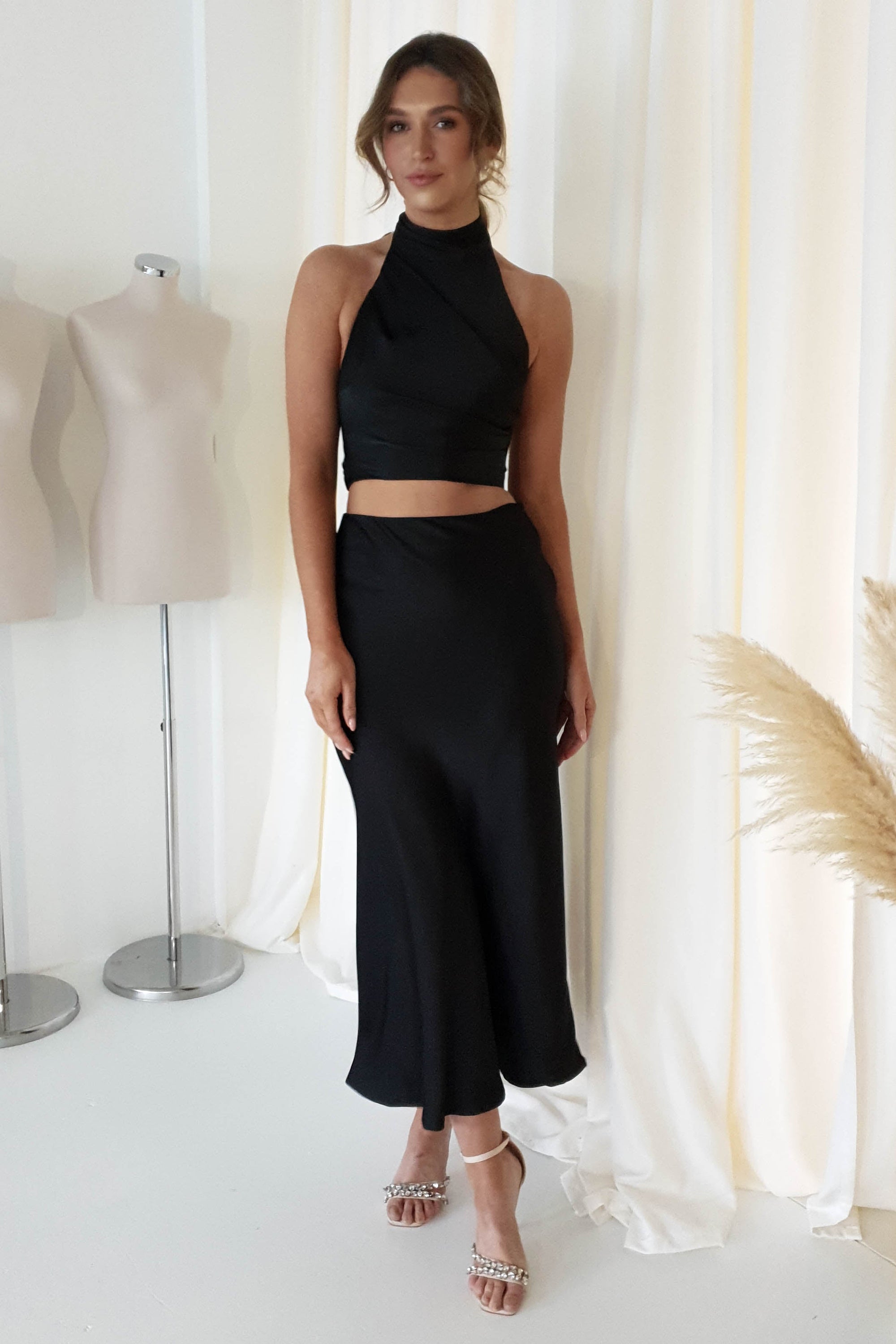 Imogen Satin Maxi Skirt | Black - Oh Hello Clothing