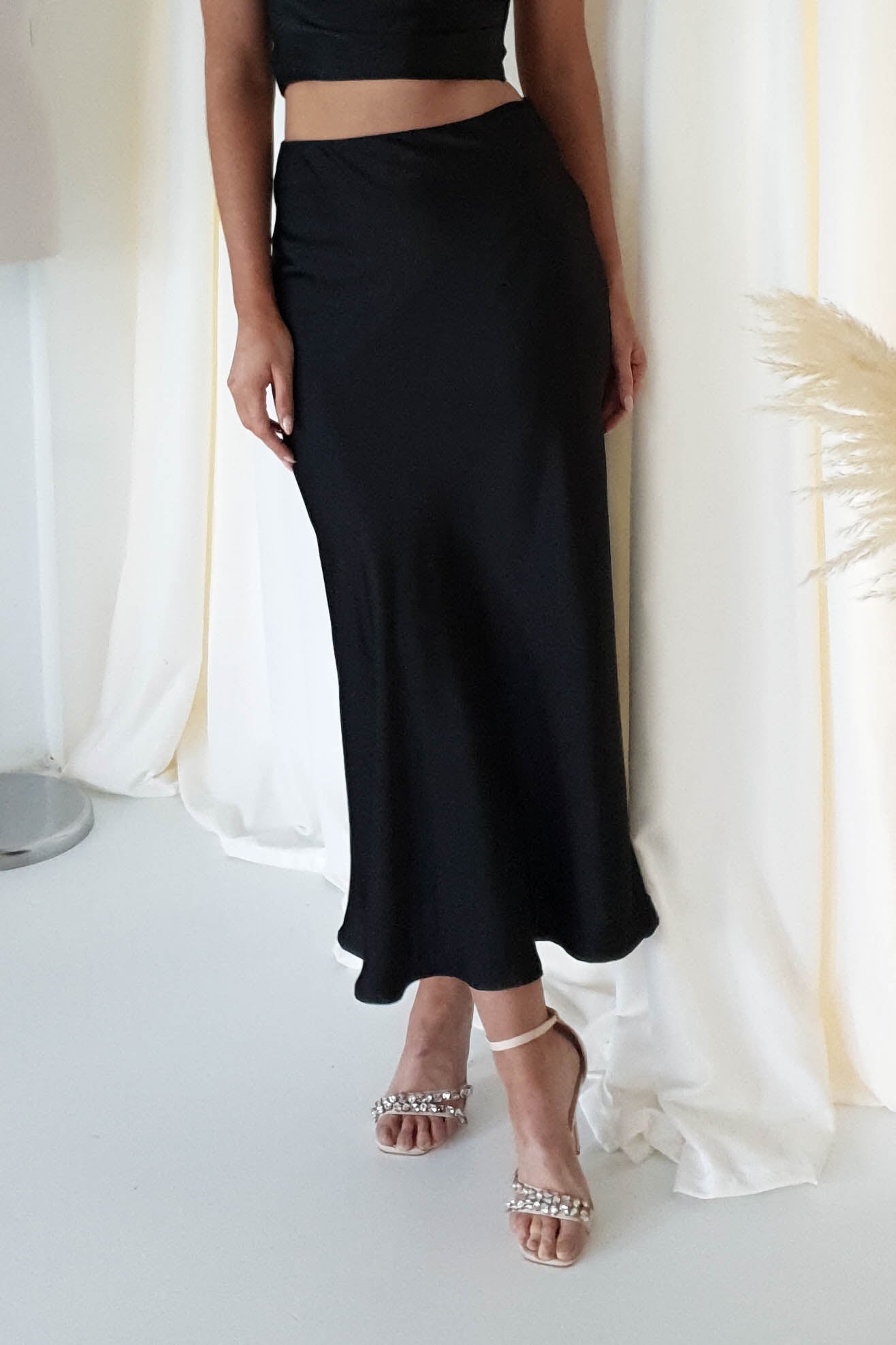 Imogen Satin Maxi Skirt | Black - Oh Hello Clothing