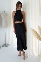 Imogen Satin Maxi Skirt | Black - Oh Hello Clothing