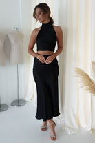 Imogen Satin Maxi Skirt | Black - Oh Hello Clothing