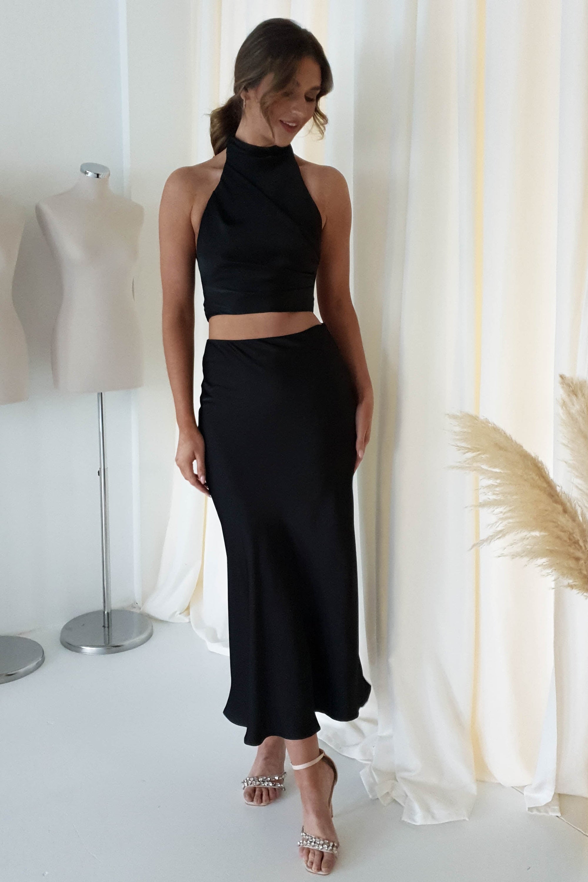 Imogen Satin Maxi Skirt | Black - Oh Hello Clothing