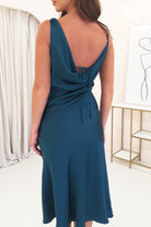 Esther Soft Satin Midi Dress | Teal | Oh Hello Clothing | XS (6)