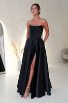 Miya Corset A-Line Satin Gown | Black - Oh Hello Clothing