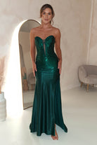 Charity Diamante Strapless Gown | Emerald Green - Oh Hello Clothing