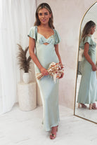 Sibella The Label On Sale Willow Satin Cap Sleeve Midi Dress | Sage