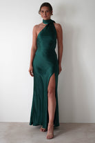 Oh Hello Clothing On Sale Amelda Soft Satin Maxi Gown Dress | Forest Green