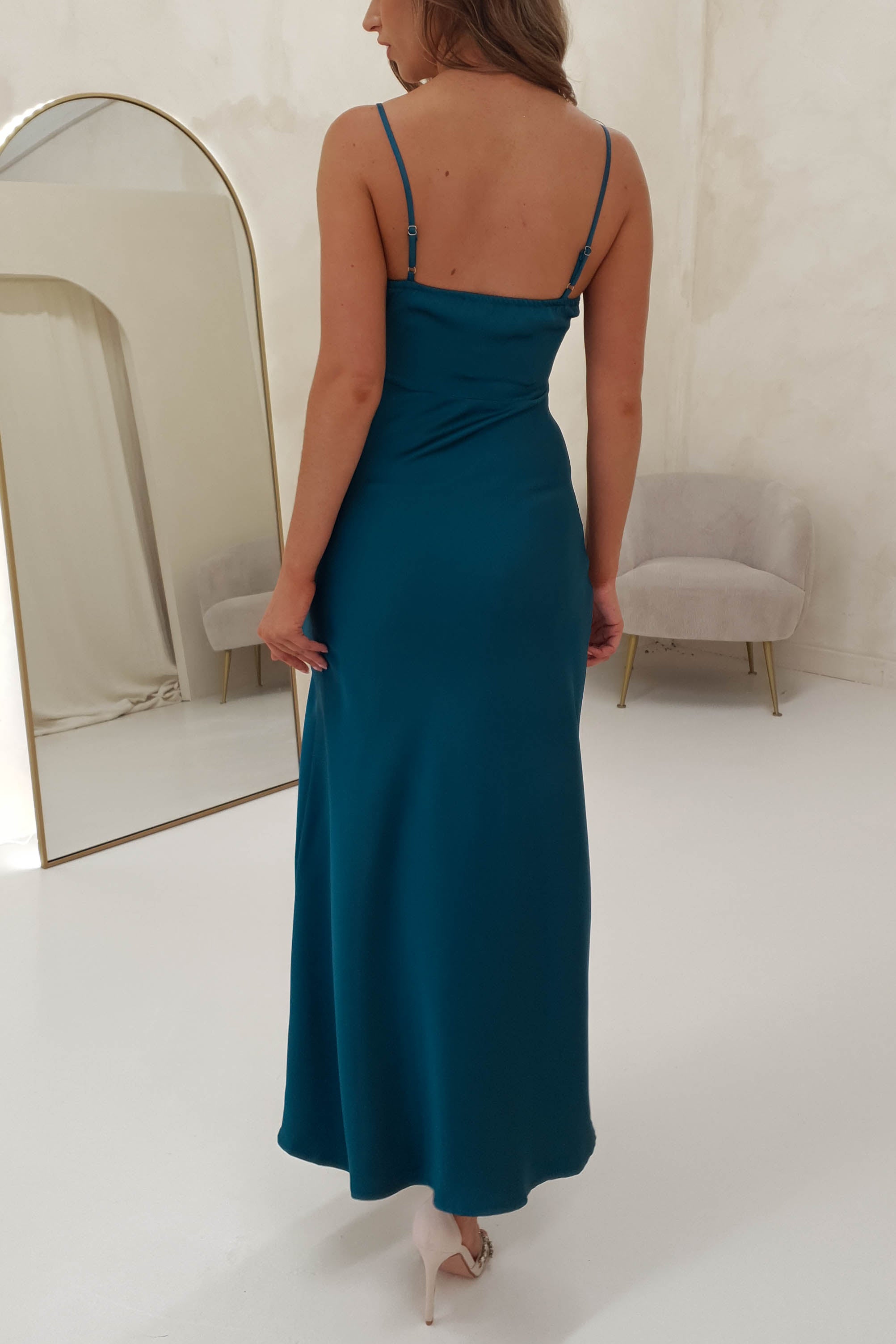 Beatrice Soft Runched Maxi Dress | Teal | Oh Hello Clothing | XS (6)