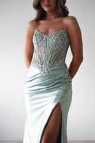 Caspian Embellished Bodycon Gown | Light Green - Oh Hello Clothing
