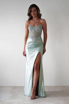 Caspian Embellished Bodycon Gown | Light Green - Oh Hello Clothing