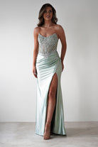 Caspian Embellished Bodycon Gown | Light Green - Oh Hello Clothing