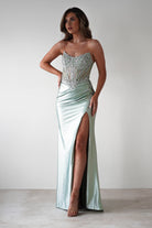 Caspian Embellished Bodycon Gown | Light Green - Oh Hello Clothing
