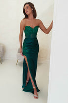 Madonna Strapless Corset Gown | Emerald Green - Oh Hello Clothing