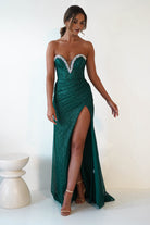 Stephanie Strapless Glitter Gown | Emerald Green - Oh Hello Clothing